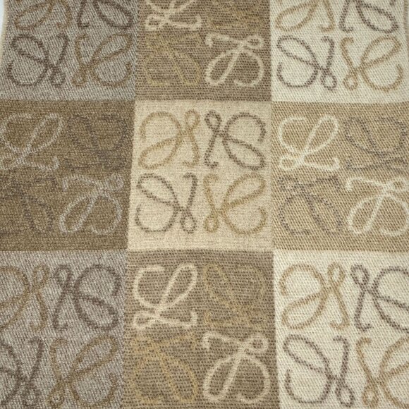 H16197 Loewe Wool Blend Scarf With Monogram Pattern & Fringe Trim - Picture 3 of 8